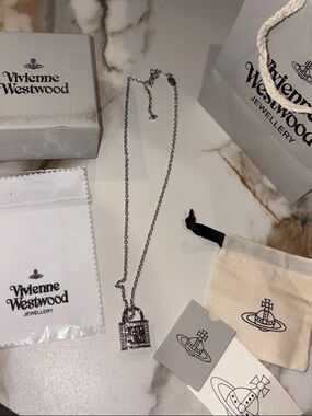 Vivienne Westwood Silver Padlock Necklace with Crystal Detail